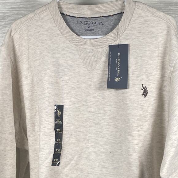 US POLO ASSN Mens XXL Crew Neck Fleece Pullover Sweatshirt Oatmeal Heather NWT - Picture 3 of 6
